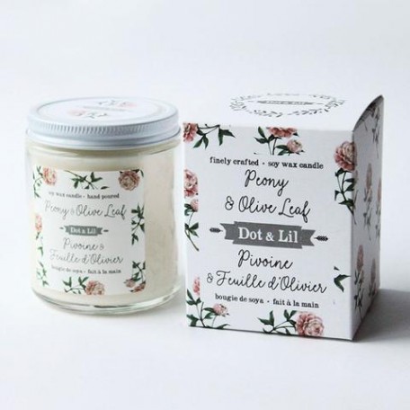 Peony and Olive Leaf Soy Candle - Dot & Lil