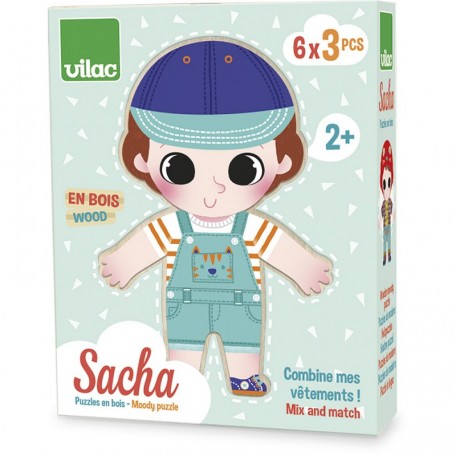 Moody Wood Puzzle Sacha 18 pieces - Vilac