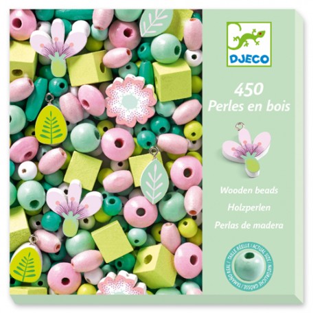 450 perles en bois, Feuilles et fleurs - Djeco Djeco