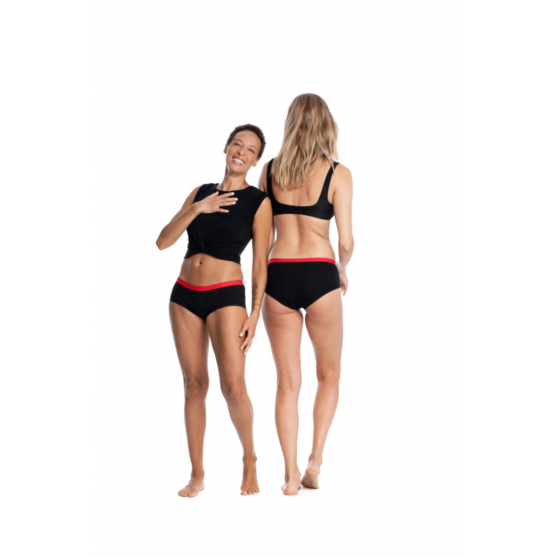 Culotte menstruelle shorty noire et 3 serviettes amovibles