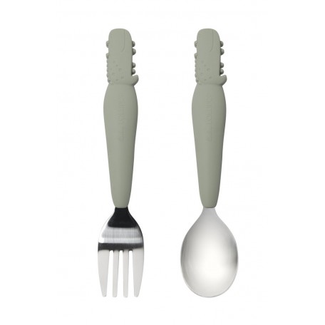 Fork and Spoon Feeding Set for Toddlers - Alligator - Louloulollipop