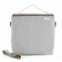 Large Linen Insulated Lunch Bag Pinstripe heather grey- SoYoung