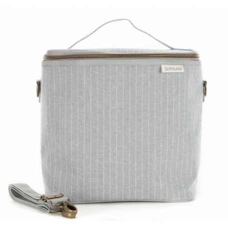 Large Linen Insulated Lunch Bag Pinstripe heather grey- SoYoung