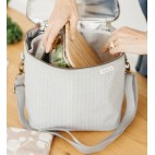 Large Linen Insulated Lunch Bag Pinstripe heather grey- SoYoung