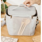 Large Linen Insulated Lunch Bag Pinstripe heather grey- SoYoung