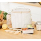 Grand sac à lunch isotherme en lin brut sand and stone beach stripe- SoYoung SoYoung