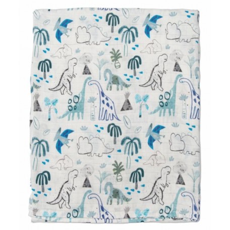 Bamboo Muslin Swaddle Dinosaurs - Loulou Lollipop