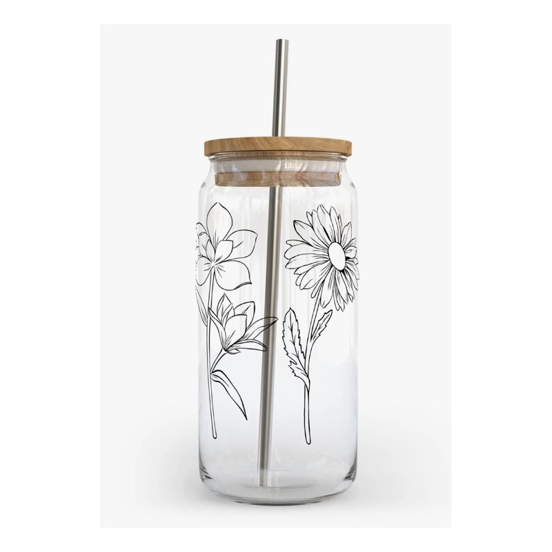 Verre avec paille et couvercle wildflower 18oz / 53 cl