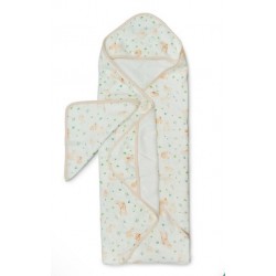 Ensemble serviette & gant bambou coton prairie de lapins - Loulou Lollipop