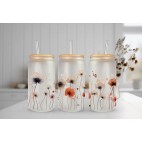 Glass with straw and lid Floral Mama glass 16oz / 45 cl