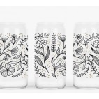 Verre avec paille et couvercle Floral line art 18oz / 53 cl